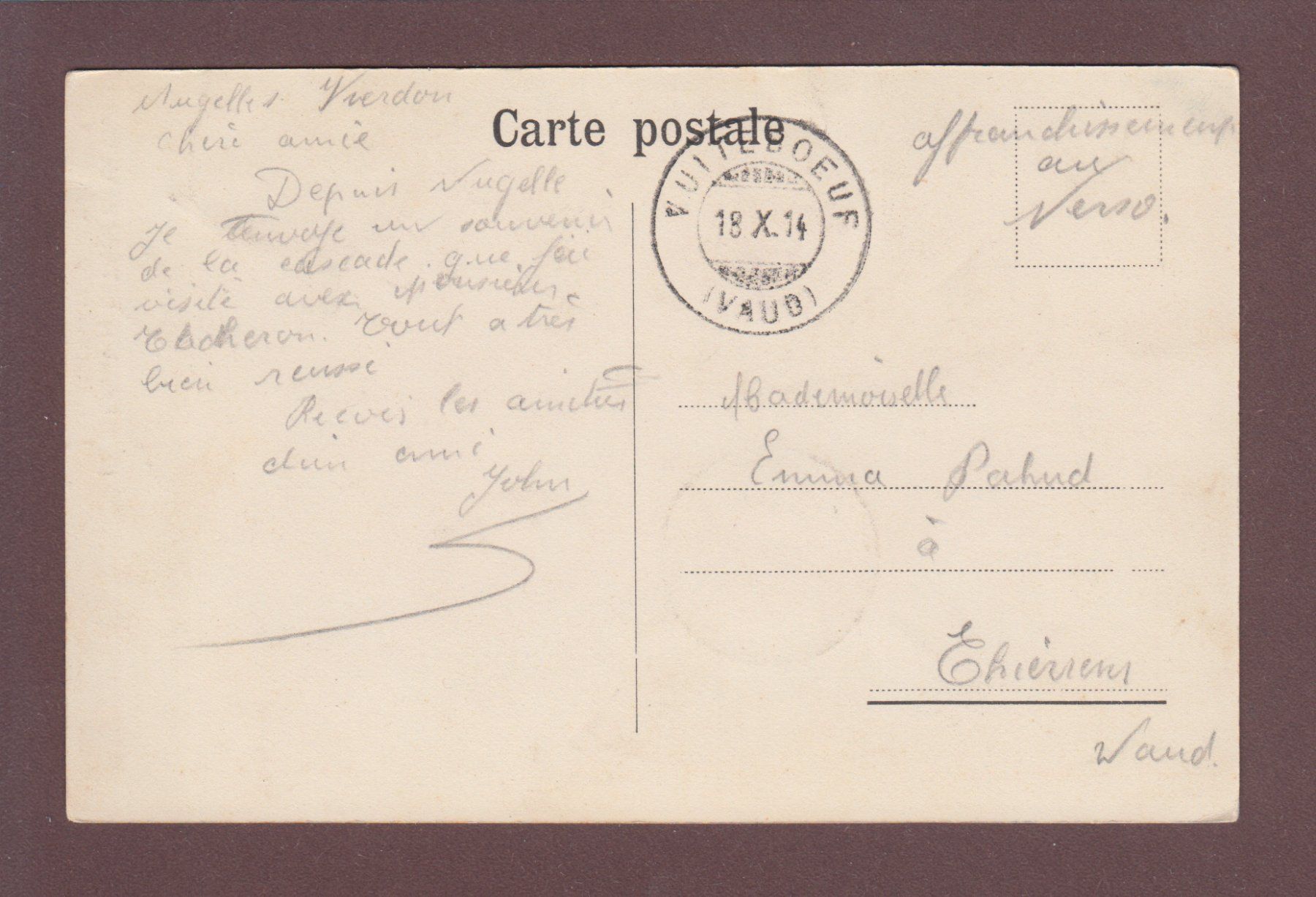 Cartoline postali: LE FONTANAY - Cascade de la Mothe - 1914 – Usato da Pully venduto da nicecards 1