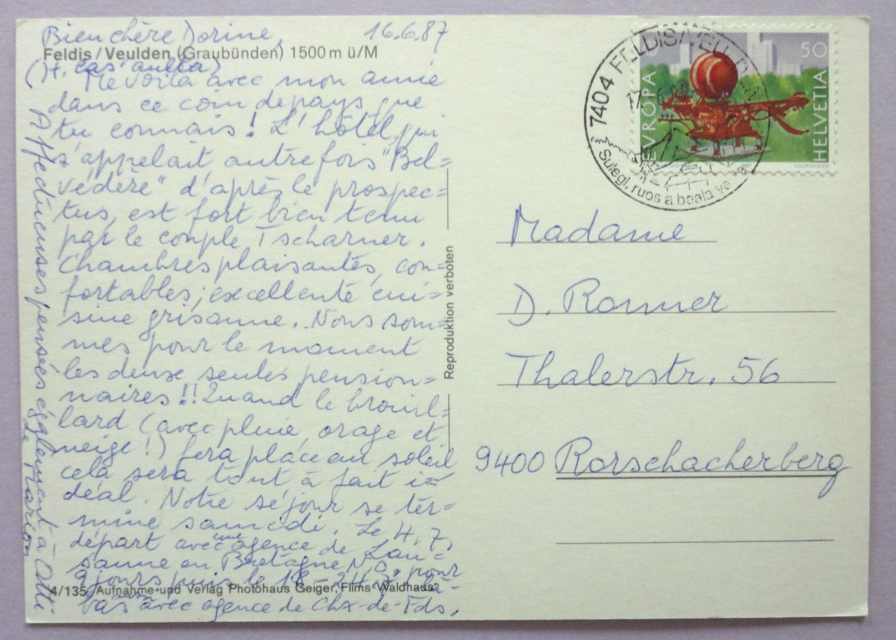 Cartoline postali: Feldis / Veulden 1500 m ü.M. – Usato da Fétigny venduto da Billy2miny 1