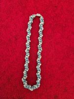 Halskette handgefertigt Perlen Strass blau weiss neuwertig
