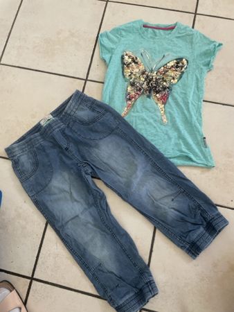 Sommer Set: T-Shirt mit Schmetterling und 7/8 Hose, Gr. 152
