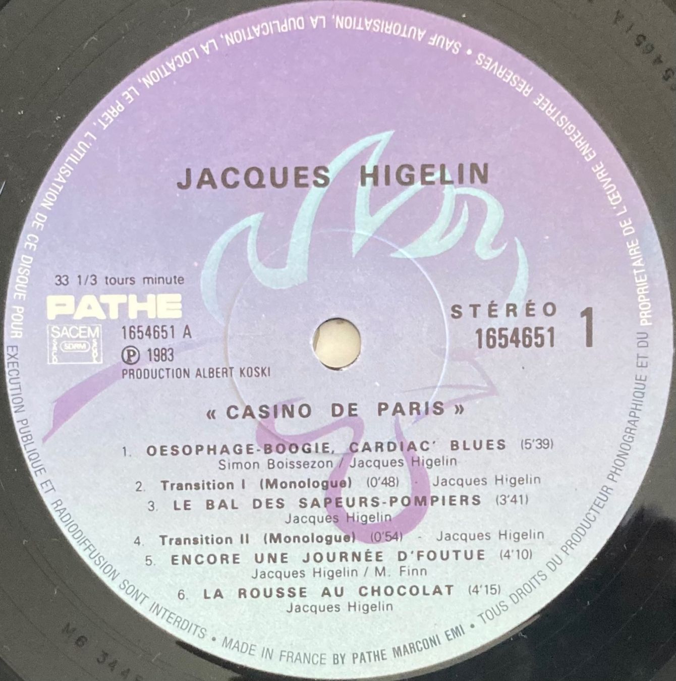 Dischi in vinile: JACQUES HIGELIN - CASINO DE PARIS – Usato da Poliez-Pittet venduto da Newtown-Records 3