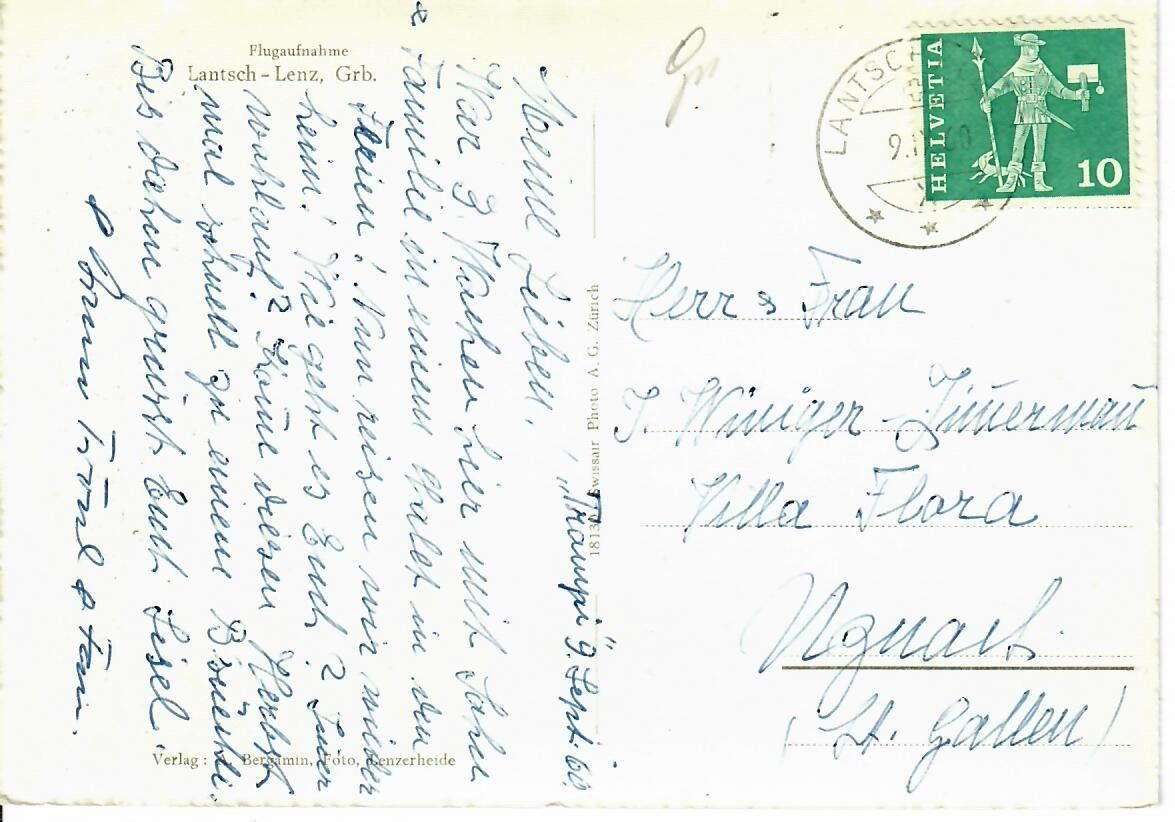 Cartoline postali: Lantsch - Lenz Flugaufnahme – Usato da Hochdorf venduto da Ziegel-16 1