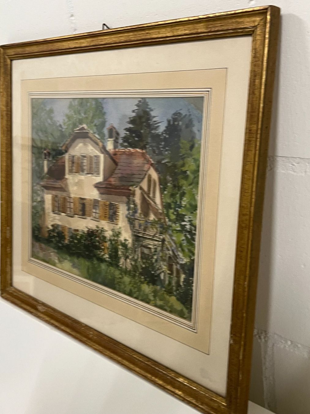 Gemälde: Schweizer Haus, wunderschönes Aquarell im Wald, monogrammier – Gebraucht aus Basel von Kaffee_und_Kunst 6