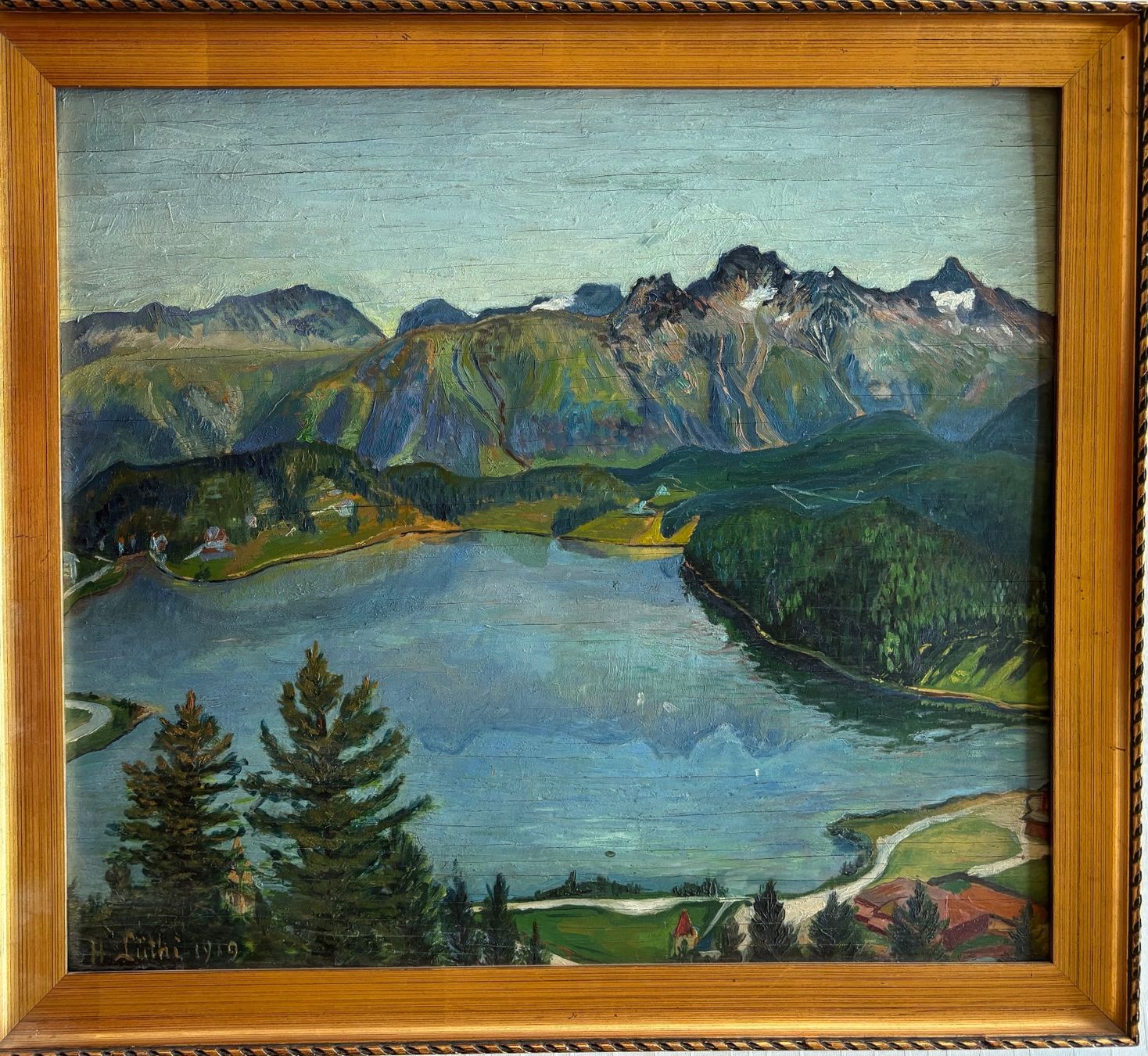 Dipinti: H. Lüthi, Schweizer Landschaft, 1919, wunderschönes Ölbild – Usato da Frauenfeld venduto da Merk52