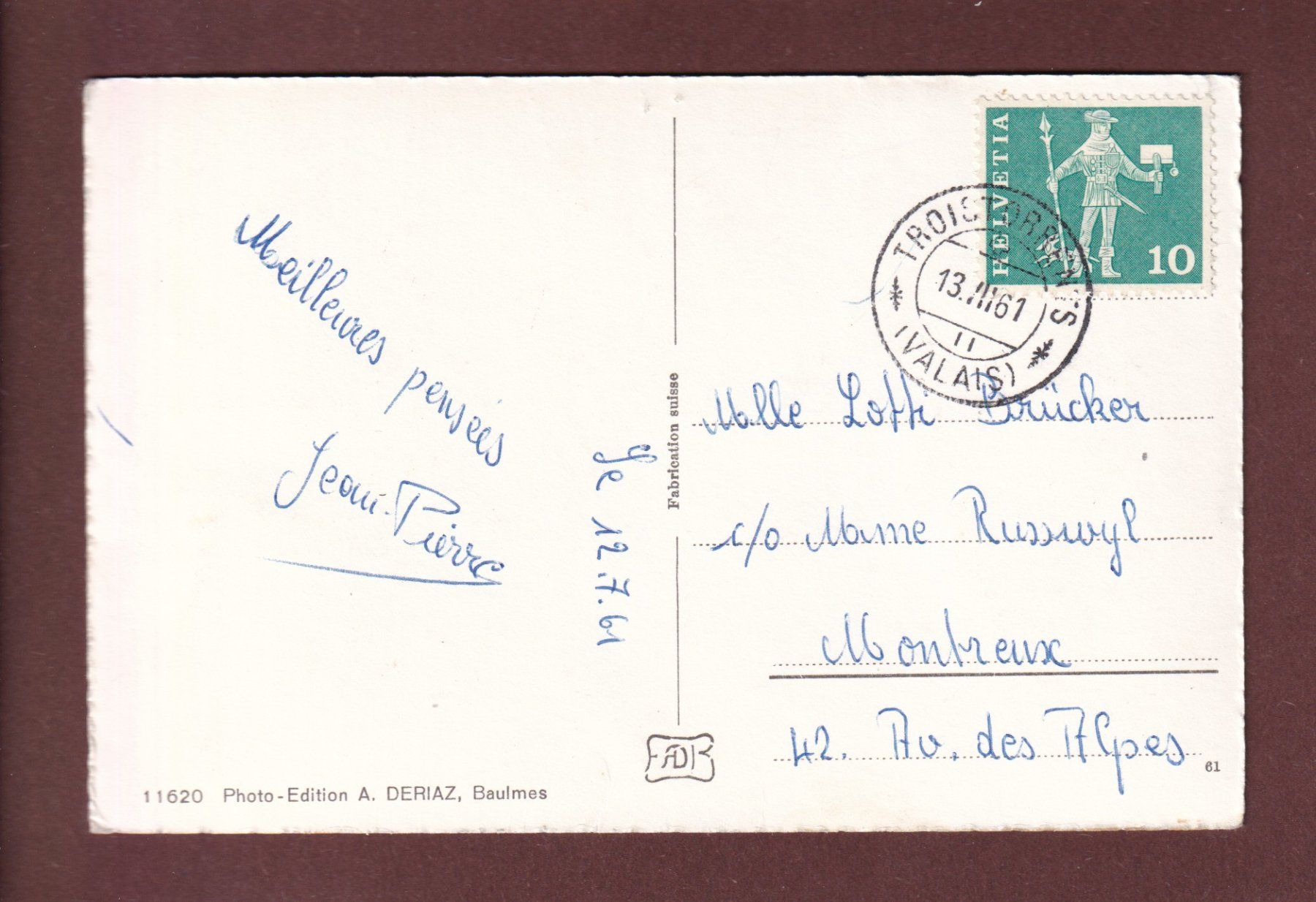 Ansichtskarten: CHAMPERY - Vue aérienne - 1961 – Gebraucht aus Pully von nicecards-shop 1