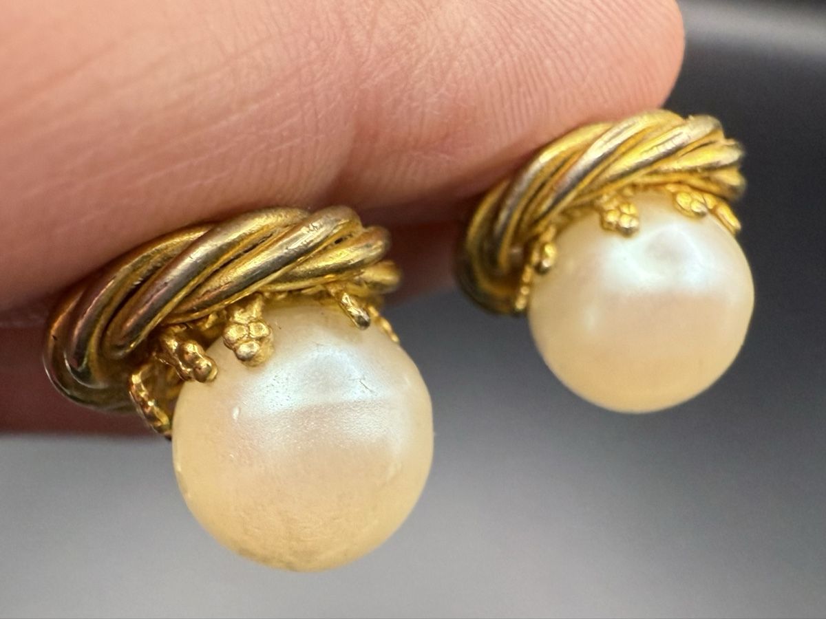 Orecchini pendenti & Orecchini a lobo: Vintage Goldfarbene Ohrringe mit Perlen, Clip – Usato da Lamone venduto da LaCantinaMagica 3