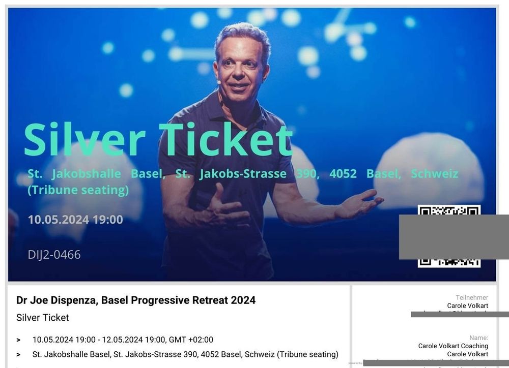 1x Silver Ticket Dr Joe Dispenza Retreat Mai 2025, Basel Kaufen
