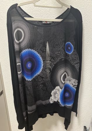 Desigual Langarmshirt schwarz mit Muster, Grösse XL