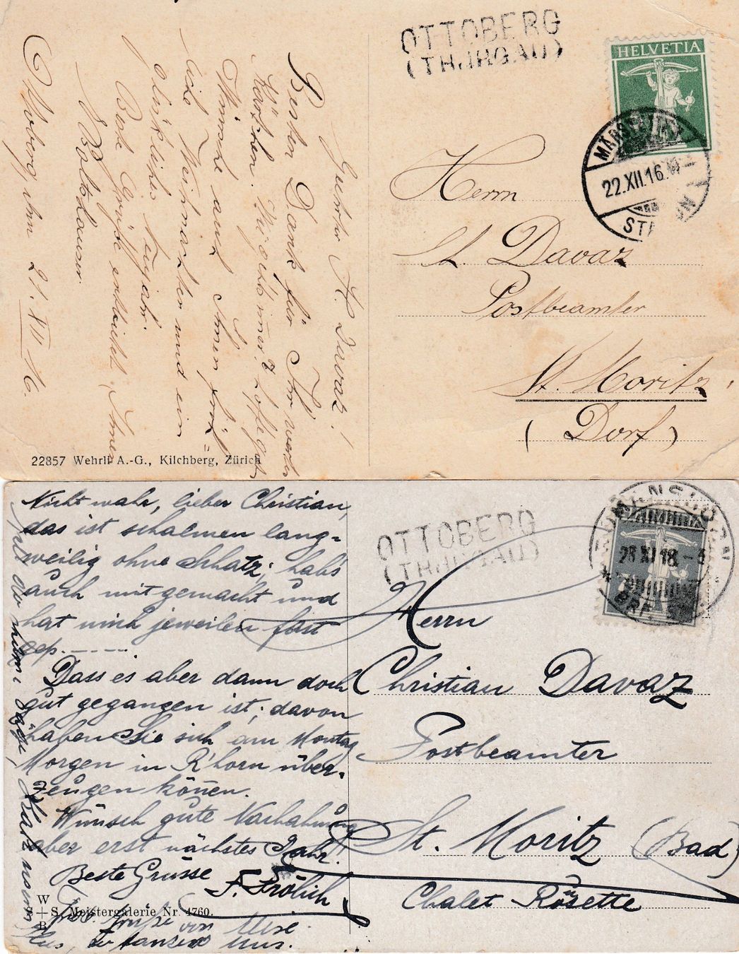 Cartes postales: 1916/18 2x Ansichtskarten mit Stabstempel Ottoberg Thurgau – D'occasion à Rheinfelden par iamello