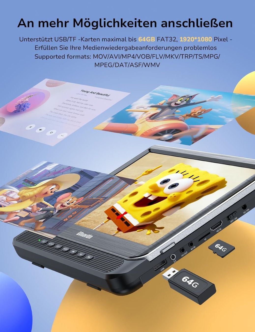 Lettore multimediale & Streamer: DVD Player Auto 2 Bildschirme 1080P HDMI-Eingang, Tragbar – Nuovo e nell'imballaggio originale da Utzigen venduto da estrela11 4
