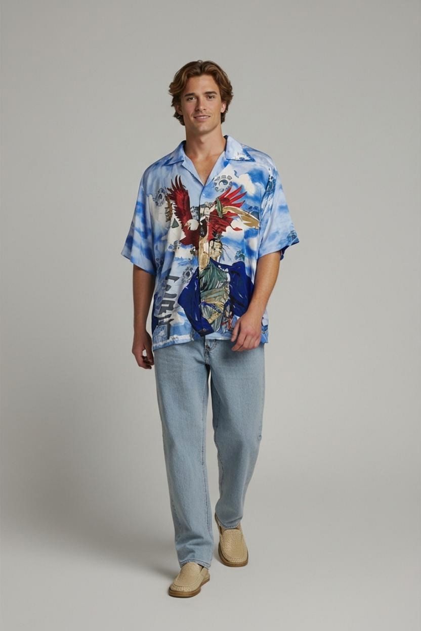 T-shirt: Point Zero Grafisches Button-Down-Shirt - Adler-Design - – Usato da Zug venduto da vinokilo