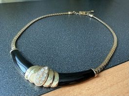 ✨Vintage Halskette in Gold und Schwarz mit Strasssteinen