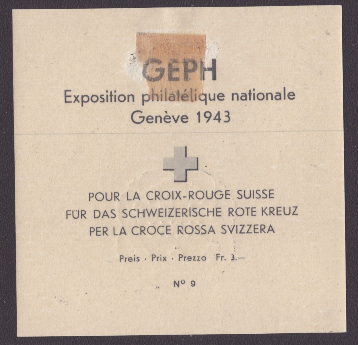 Tutti i francobolli: W18 1943 Bloc GEPH obl 24.IX.43 – Usato da Delémont venduto da Silte 1