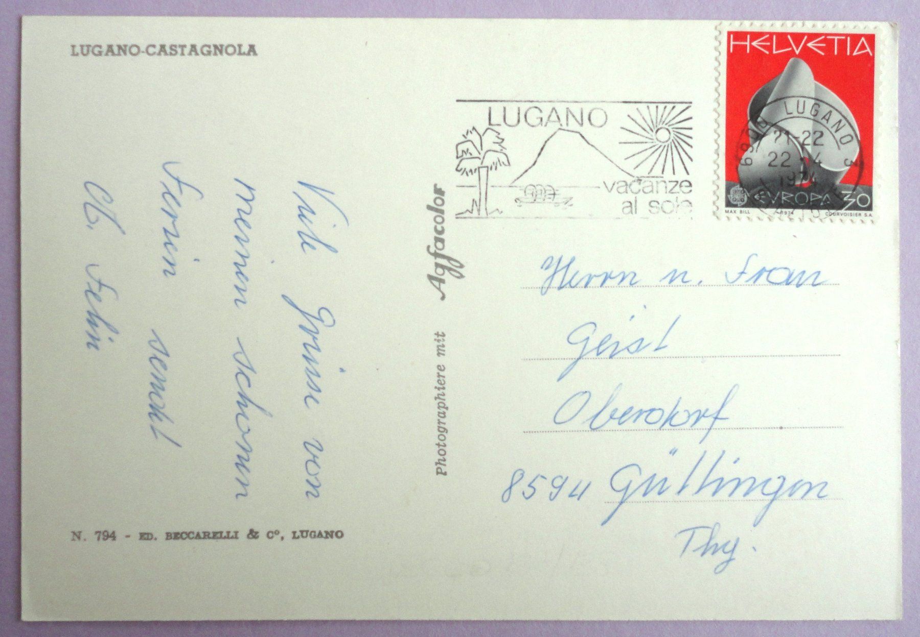 Cartoline postali: Lugano-Castagnola – Usato da Fétigny venduto da Billy2miny 1