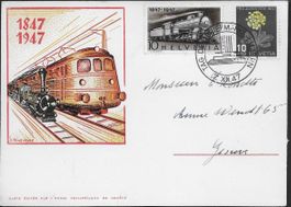 1947 Sonderkarte 100J Jahre Eisenbahn T. d. BM Luzern ab 1.-