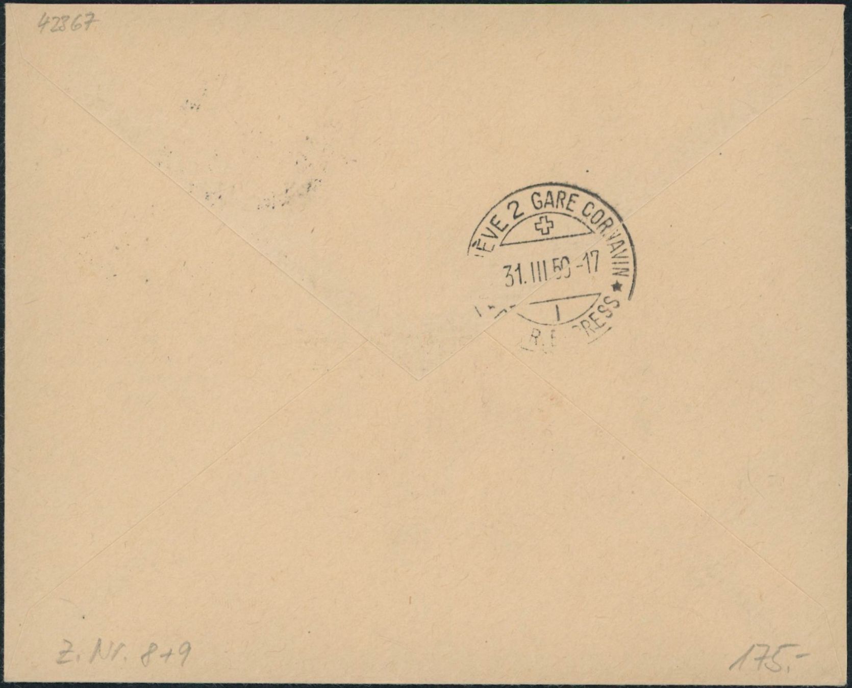 Tutti i francobolli: 1950 - Genfer Amt - ONU - Express Brief - BFr – Usato da Schindellegi venduto da leecollect 1