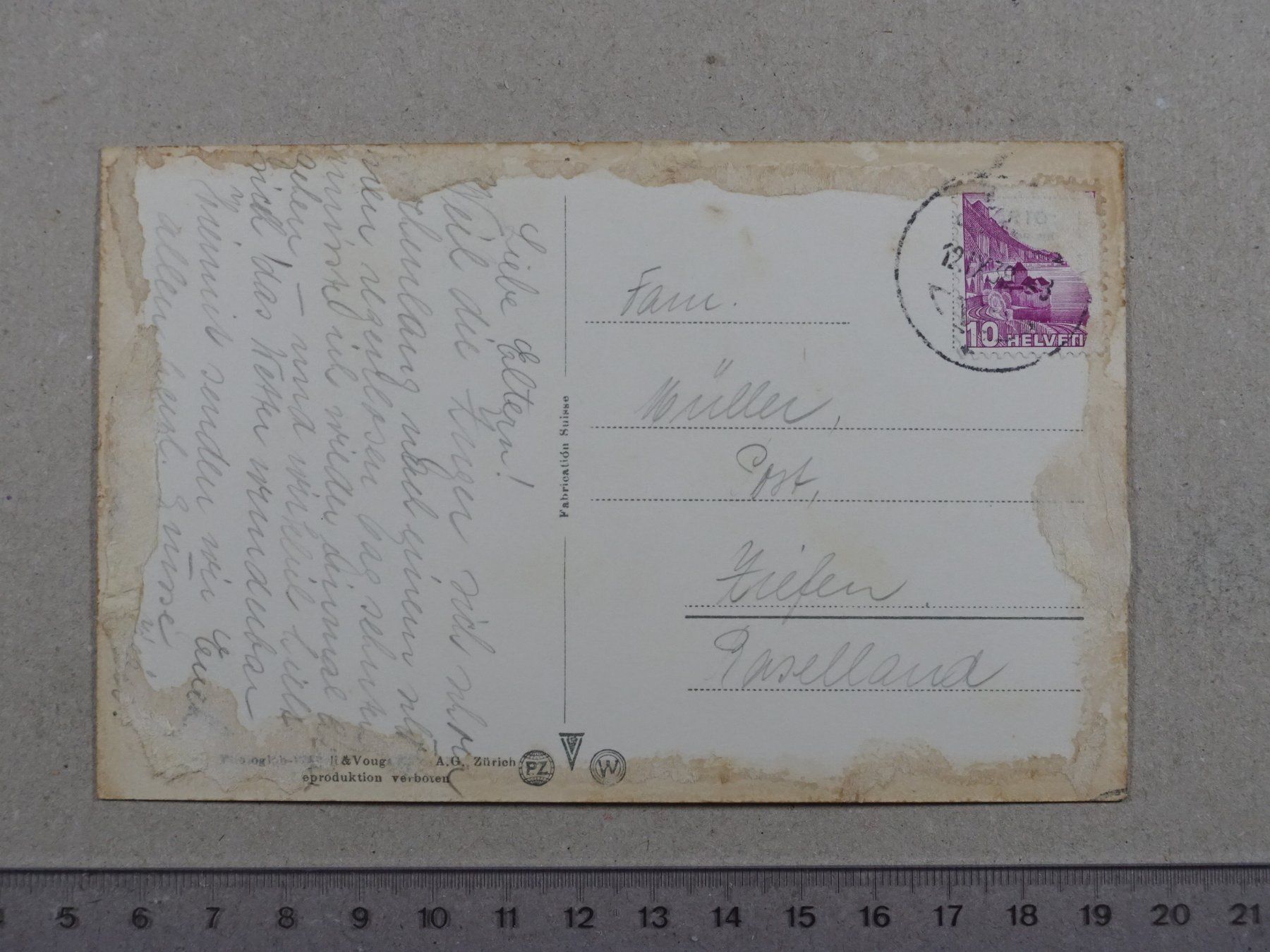 Cartoline postali: Zug, 1938 – Difettoso da Lenzburg venduto da fh1 1