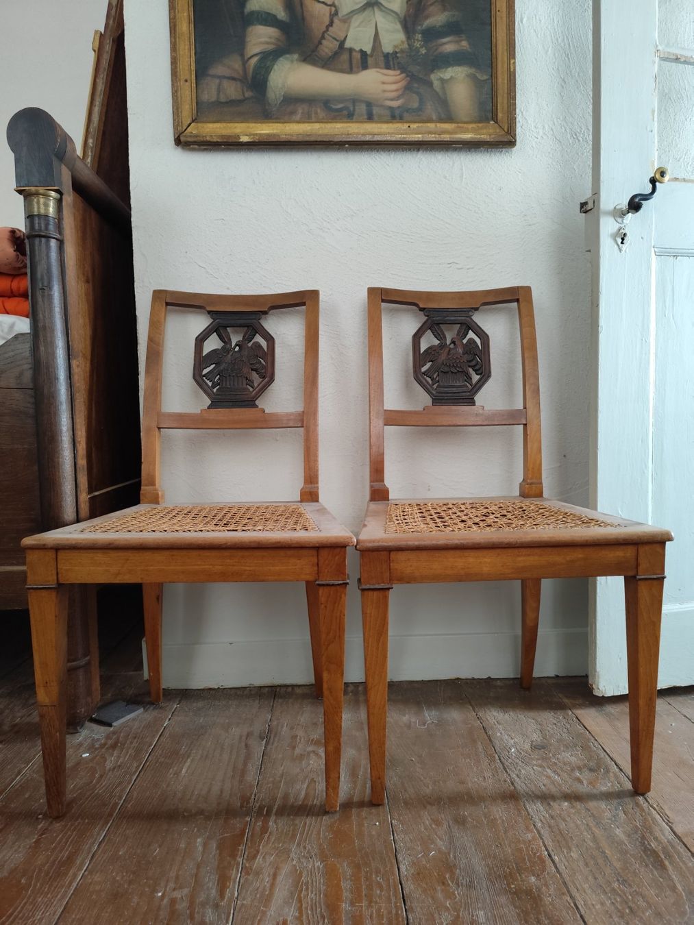 Sedie: 2 antiker Biedermeier Stühle, c. 1820 – Usato da Basel venduto da Lionceaudefeule