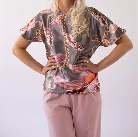 Seidenbluse 100% Seide - Ärmel mit Ketten & Feder-Ornament