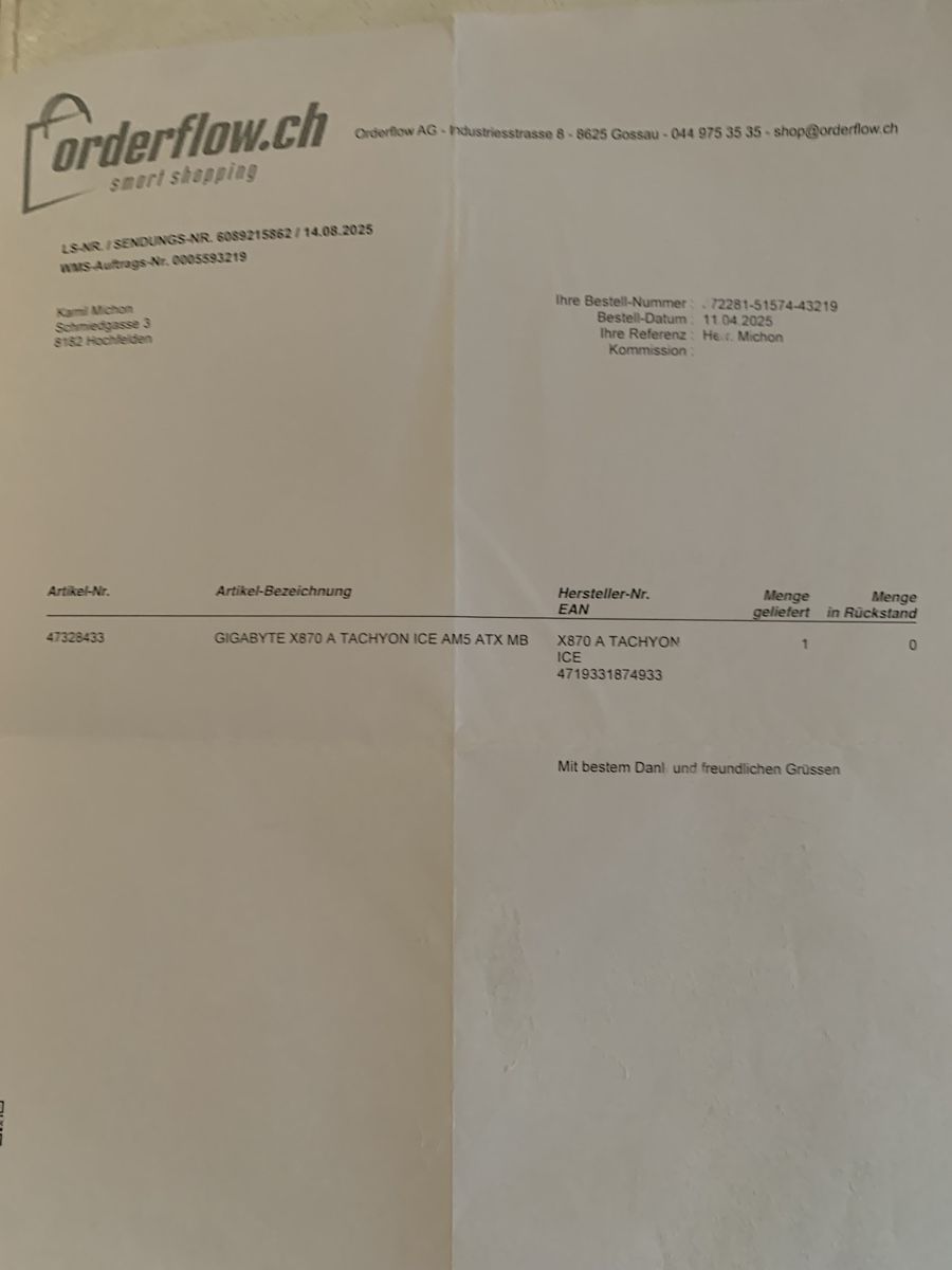 Gigabyte Schede madri: Gigabyte X870 AORUS TACHYON ICE – Usato da Hochfelden venduto da Kinga69 1
