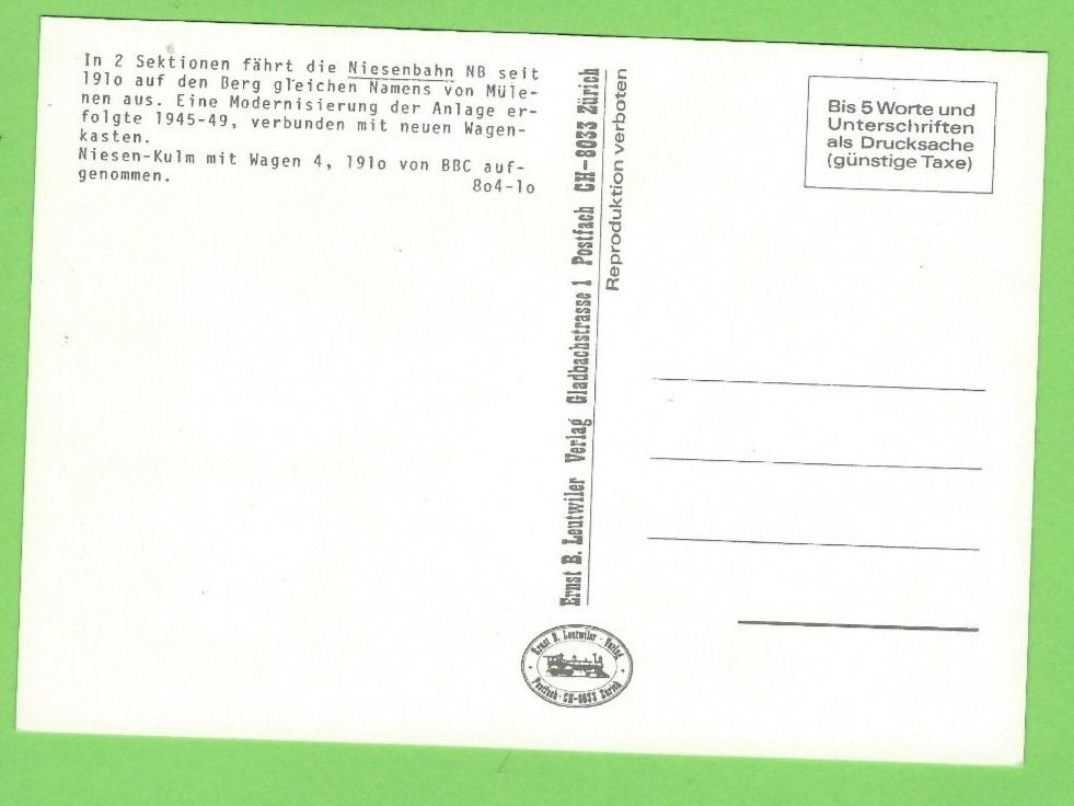 Cartoline postali: Niesenbahn – Nuovo (secondo la descrizione) da Zürich venduto da t24_de 1