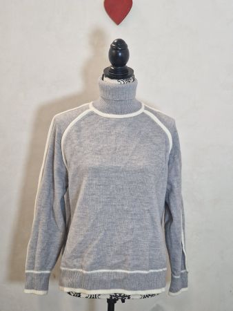 Rollkragenpullover grau mit weiss Gr M guter Zustand
