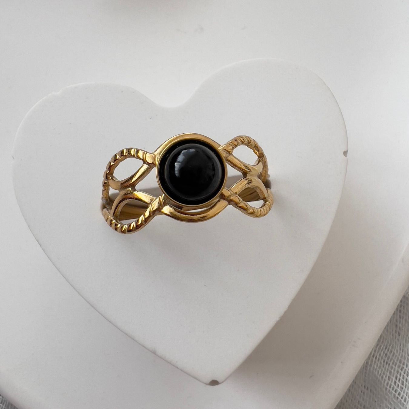 Anelli: Bague plaquée or avec obsidienne – Nuovo (secondo la descrizione) da Pully venduto da sunaddict 1