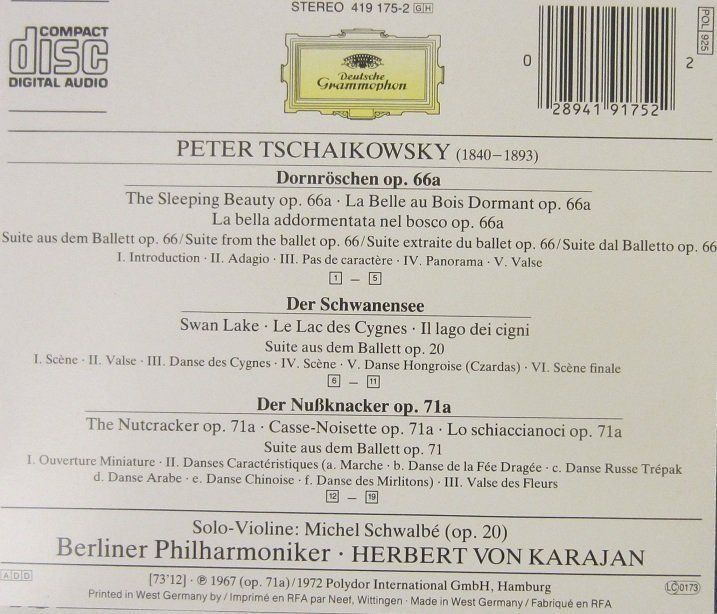CD: Tschaikowsky - Ballettsuiten (Karajan) – Usato da Grüningen venduto da azulamarillo 1