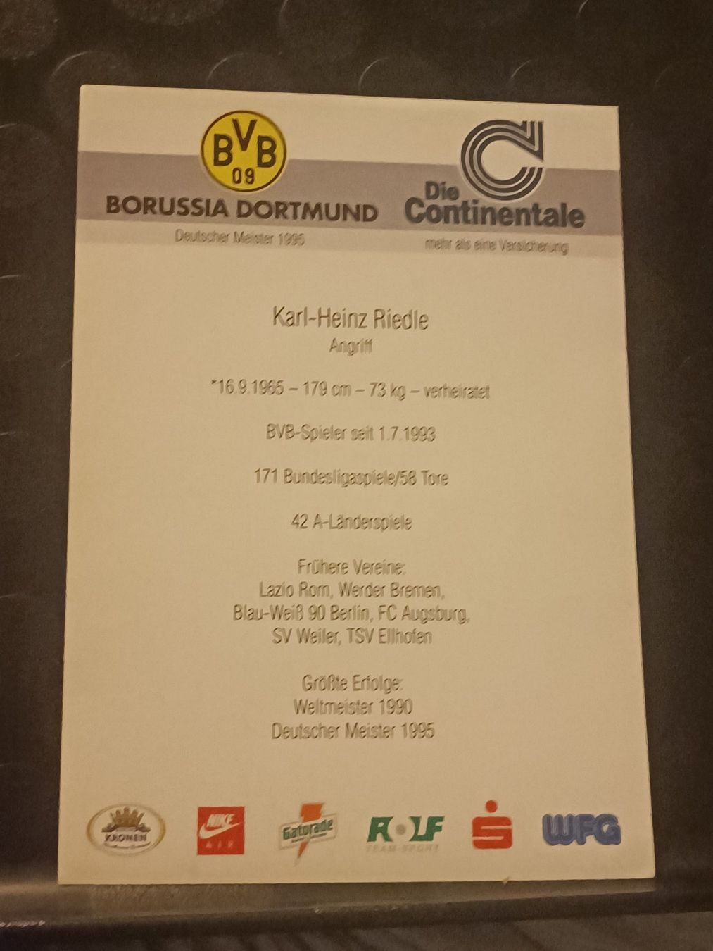 Autogramme: Karl-Heinz Riedle - BVB  - handsigniert Autogrammk – Gebraucht aus Menziken von Artographs 1