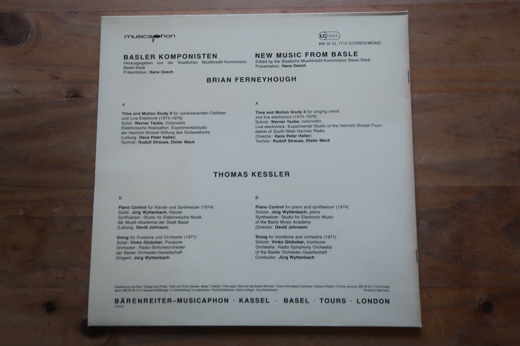 Schallplatten: BRIAN FERNEYHOUGH - TIME AND MOTION STUDY II - VINYL LP – Gebraucht aus Basel von Patiscat 1