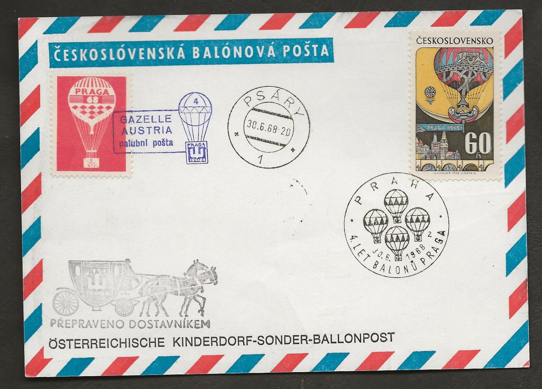 Tous les timbres: 5 Belege Ballon 1968 Tschechoslowakei Luftpost – D'occasion à Au ZH par xelagreb01 3