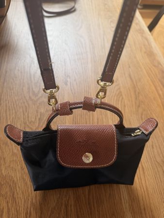 Longchamp Le Pliage Mini Tasche Schwarz Leder guter Zustand