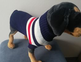 Warmer Hunde Strickpullover blau mit Streifen 38 cm lang