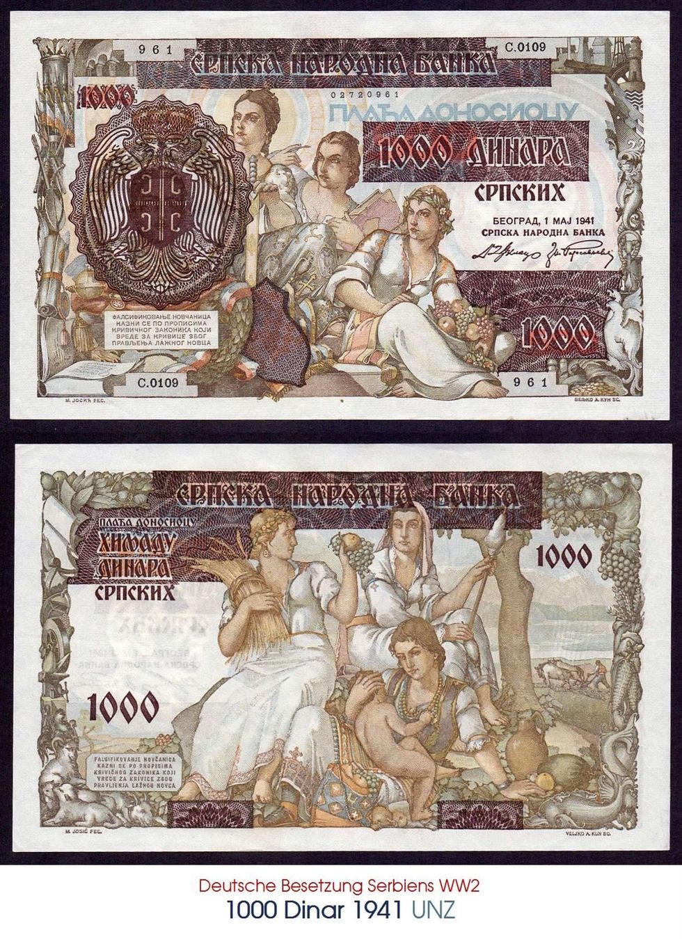 Banconote: 1000 Dinar 1941 WW2 UNZ – Nuovo (secondo la descrizione) da Flamatt venduto da samowarow
