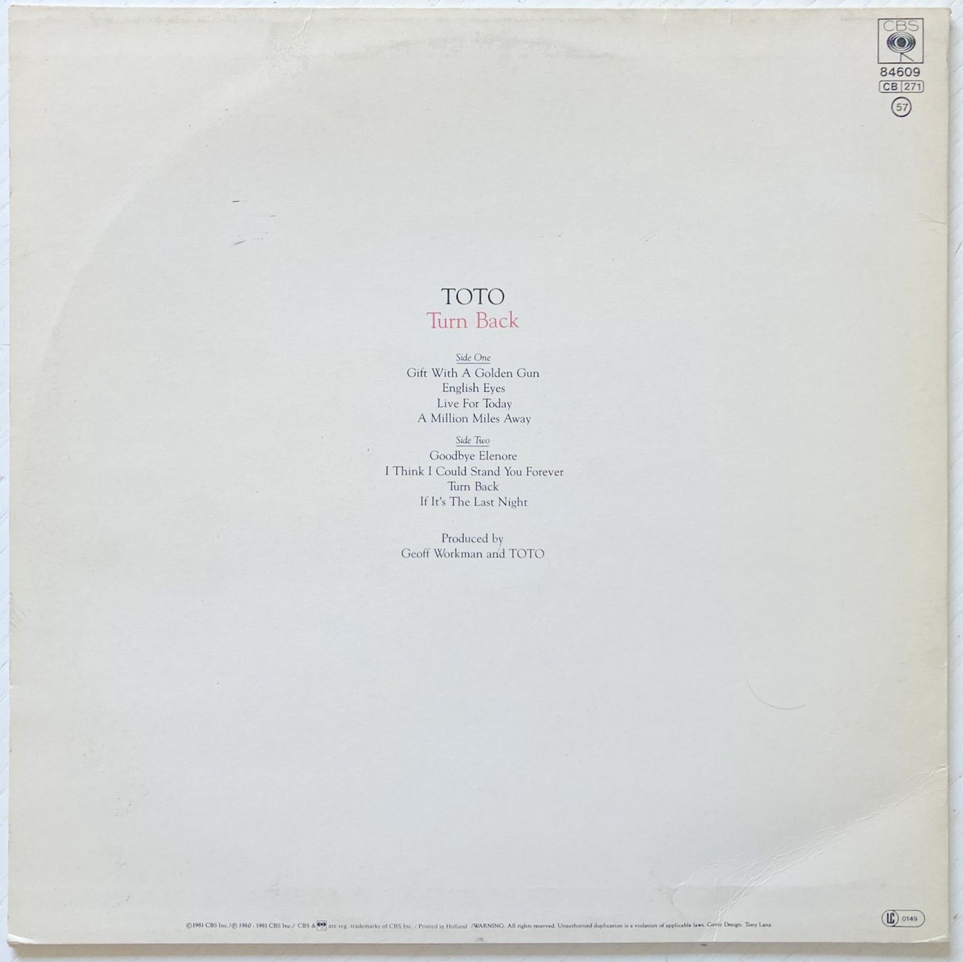 Dischi in vinile: TOTO - TURN BACK – Usato da Bottens venduto da hotter-than-hell 1