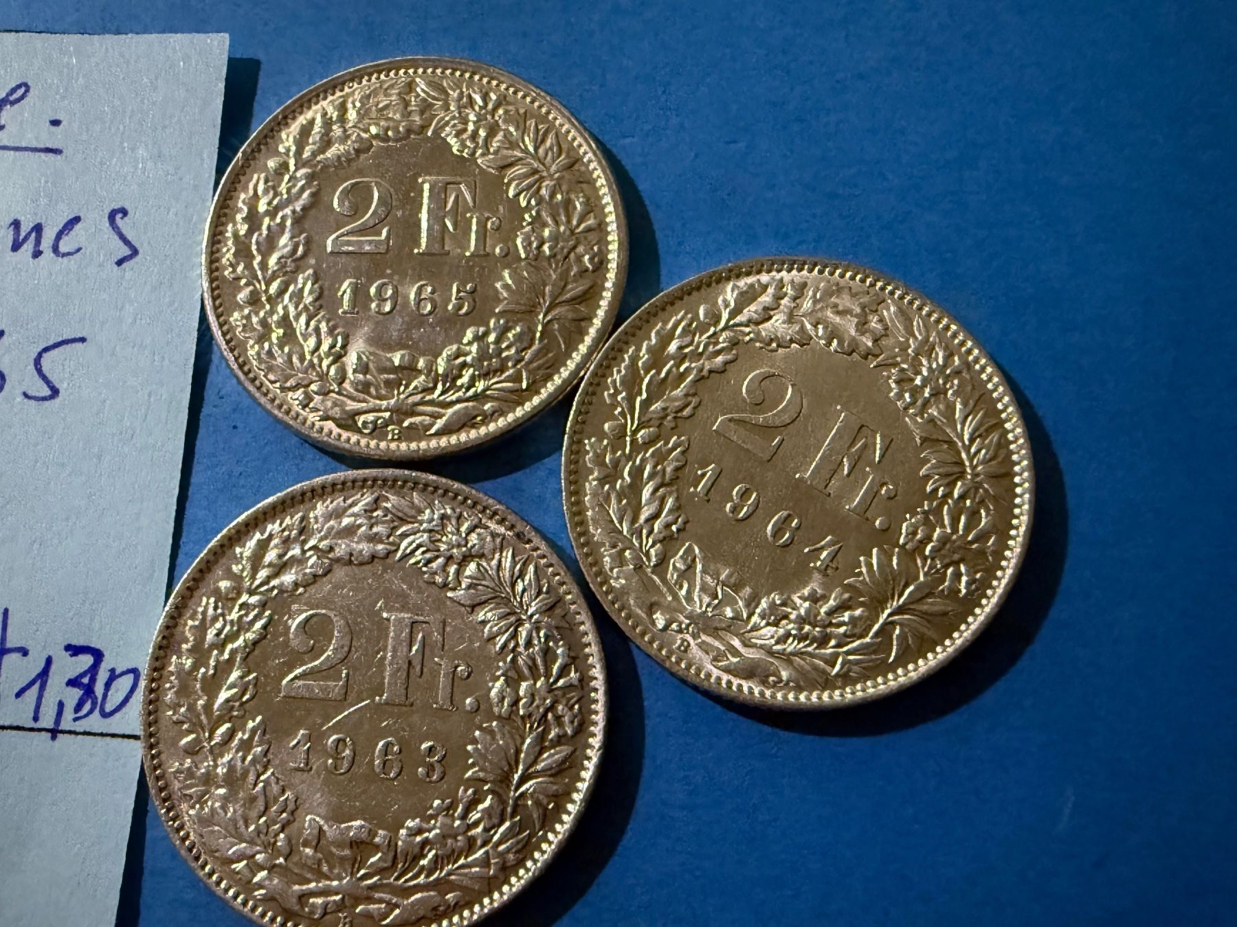 Alle Münzen: SUISSE : 3 X 2 FRANCS 1963-64-65 – Gebraucht aus genève von GEnumist 1