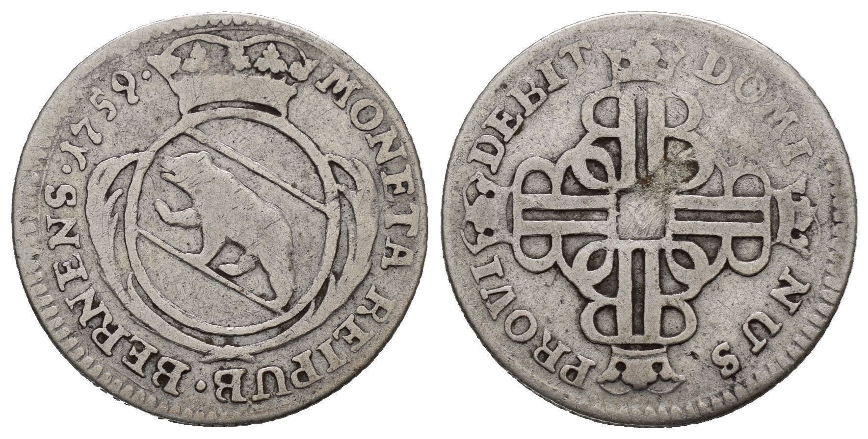 Alle Münzen: Bern 10 Kreuzer 1759  /3332 – Gebraucht aus Trimbach von Solothurn1