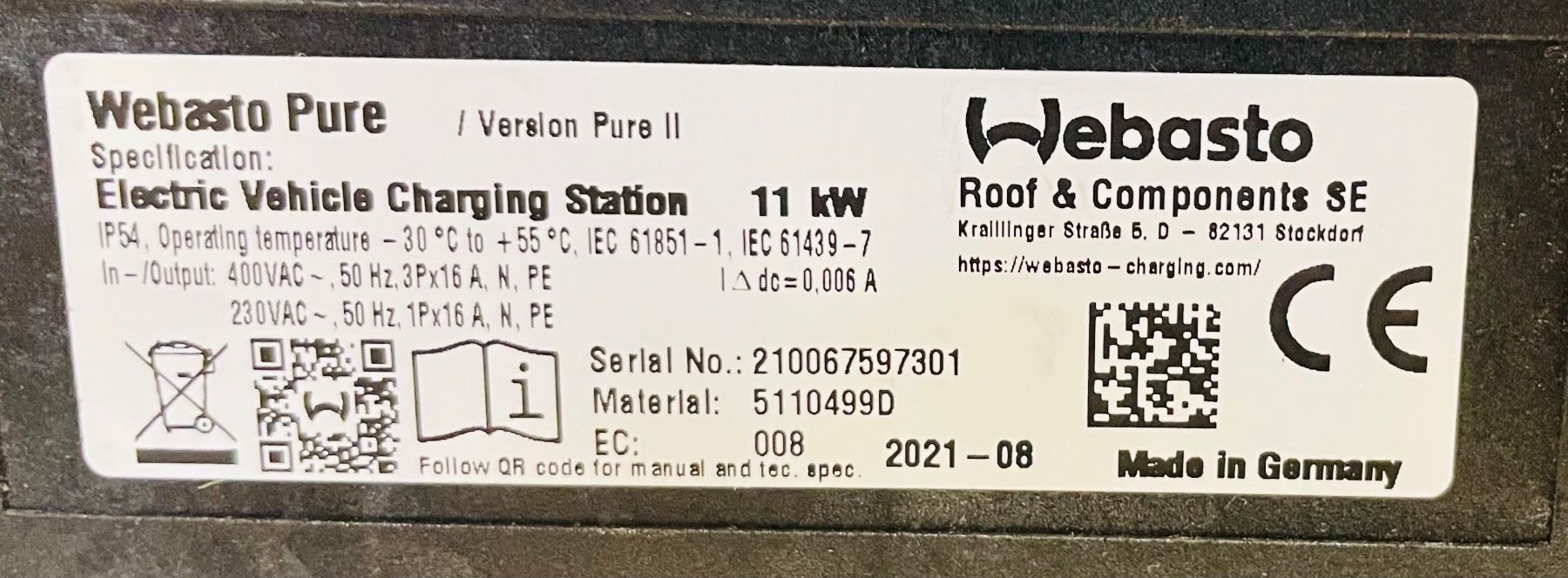 Webasto Caricabatterie: Webasto Pure II Wallbox Ladestation 11kW Typ2 - Stecker – Nuovo (secondo la descrizione) da Lyss venduto da Up145280 3
