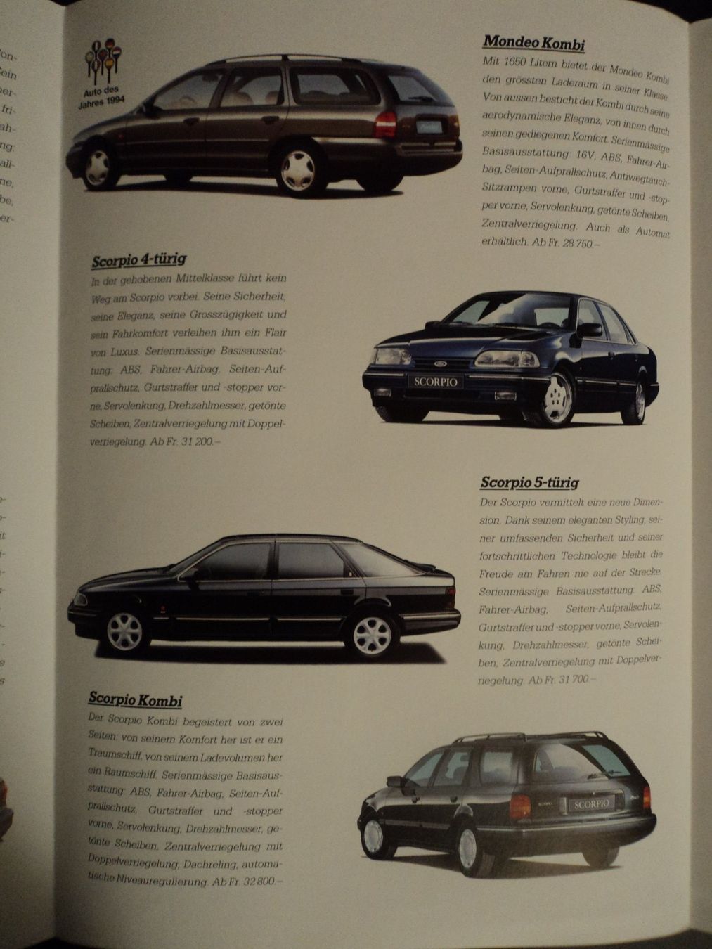 Ford Dokumente: Prospekt Ford Range ca. 1994 mit Escort RS Cosworth – Gebraucht aus Schwarzenburg von modelCARama 7