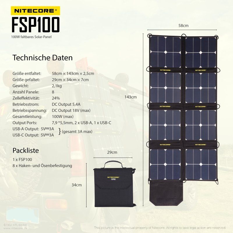 Panneaux solaires: NITECORE Solar Panel FSP100, Gratisversand! – Neuf avec emballage d'origine à Grüningen par Prolumin 8