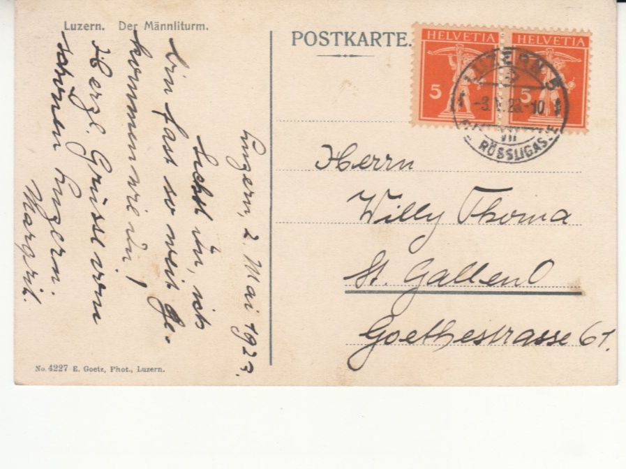 Cartoline postali: Luzern Männliturm 1923 – Usato da Bürglen TG venduto da StampGraf 1