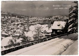St. Gallen verschneit, Neujahr-Glückwunsch, gelaufen 1949