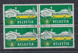 Vierblock: Sondermarke Alpenpost 10 Rp.1953 / ET gestempelt