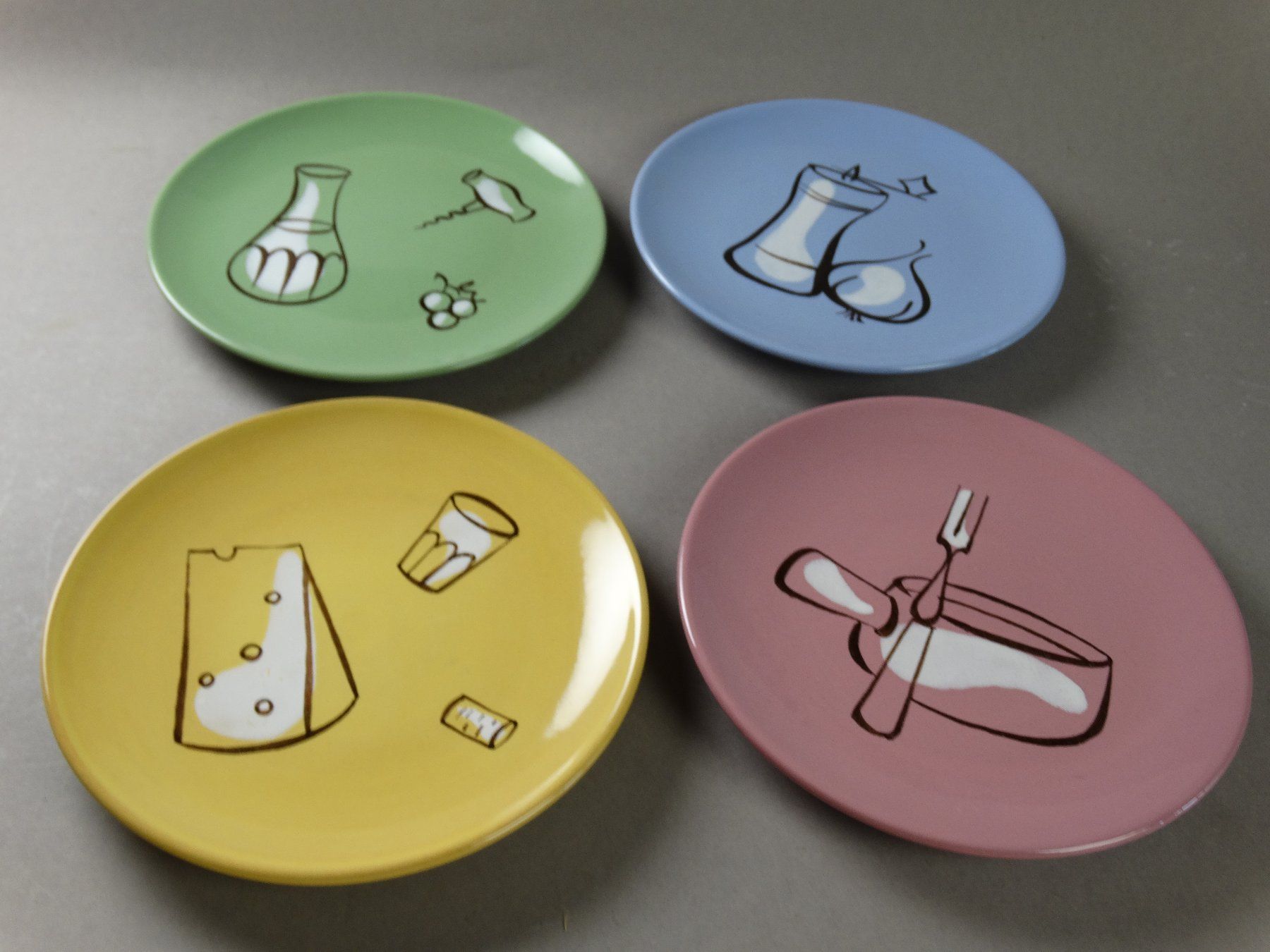 Piatti: 4 hübsche original vintage 50ies Fondue-Teller Rössler 50er – Usato da Grossaffoltern venduto da Bessy202