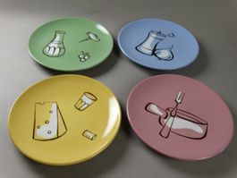 4 hübsche original vintage 50ies Fondue-Teller Rössler 50er