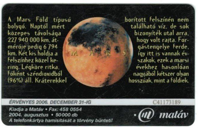 Cartes de téléphone: Telefonkarte Ungarn Planet Mars – D'occasion à Zürich par tol_b7c7 1