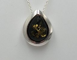Designer Bernstein Anhänger 925 Silber Collier Kette Bernste