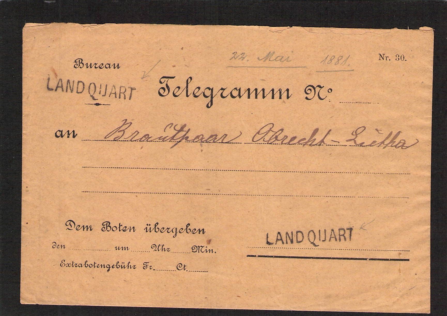 Tutti i francobolli: Stabstempel Landquart  auf Telegramm , 22 Mai 1881 – Usato da Reichenburg venduto da Pipo-67