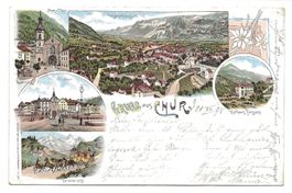 Gruss aus Chur (GR) Dom - Obertor - Passugg tolle Litho 1898