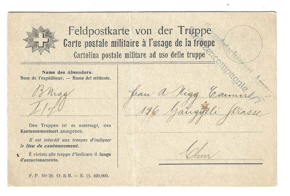 Tutti i francobolli: Feldpostkarte "Grenzdetachement Aargau" , 1917 – Usato da Weinfelden venduto da Fortuno